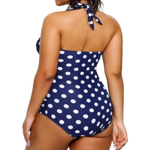 Sweetheart Neckline Halter Design Tummy Control Polka Dot One-Piece Swimsuit 20 - Picture 5 of 8